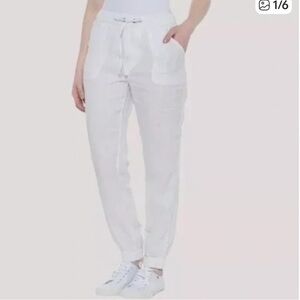 C&C California Linen‎ Jogger Pants White Elastic Waist Pockets Size M